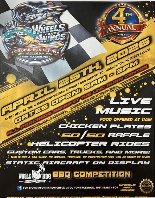 Wheels and Wings Cruise-In & Fly-In - Washington-Warren Airport (OCW)